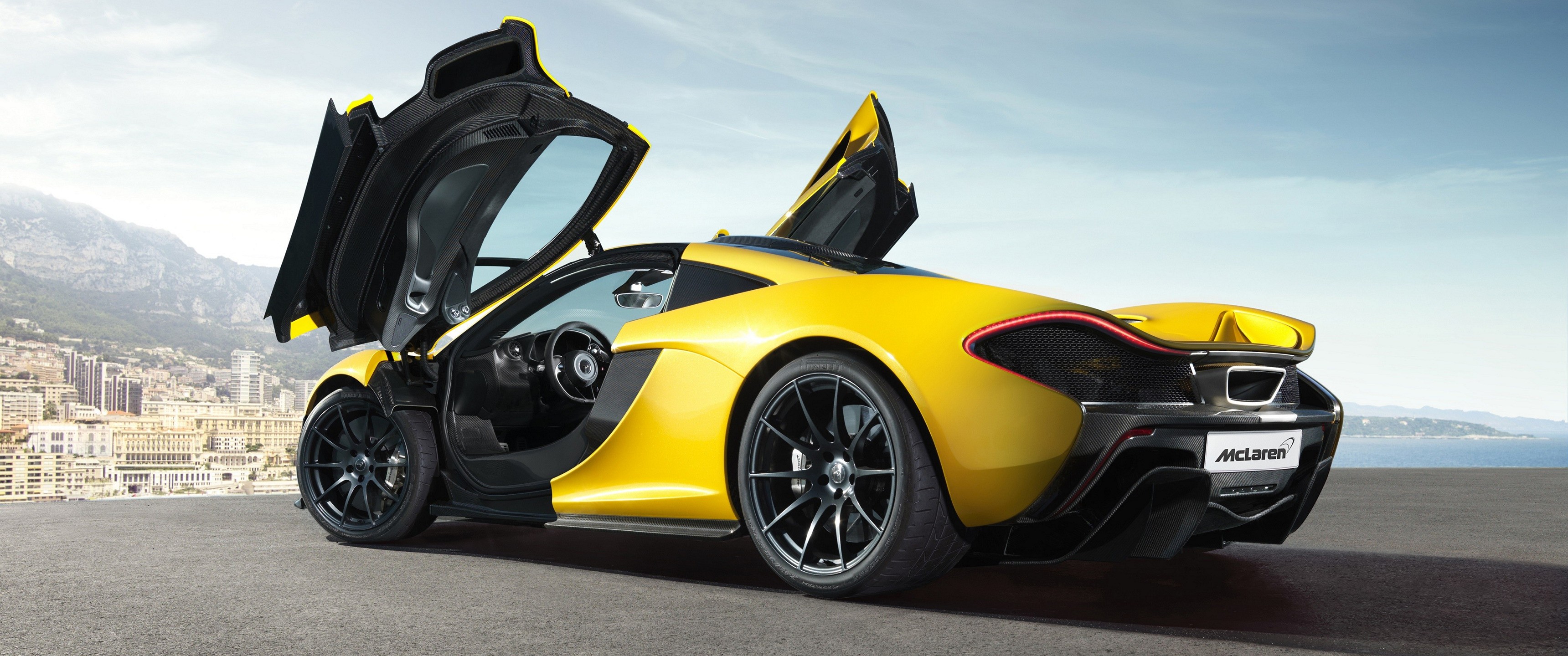 McLaren P1, car, vehicle, yellow cars, McLaren, scissor doors, British