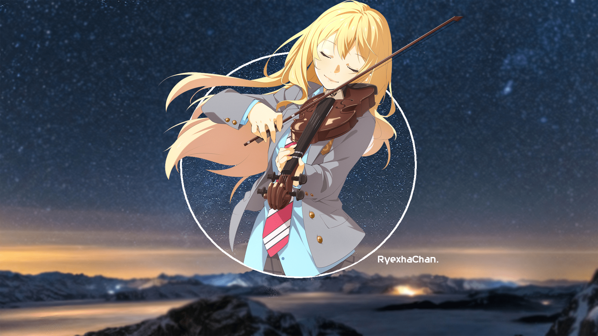 blonde, closed eyes, long hair, Shigatsu wa Kimi no Uso