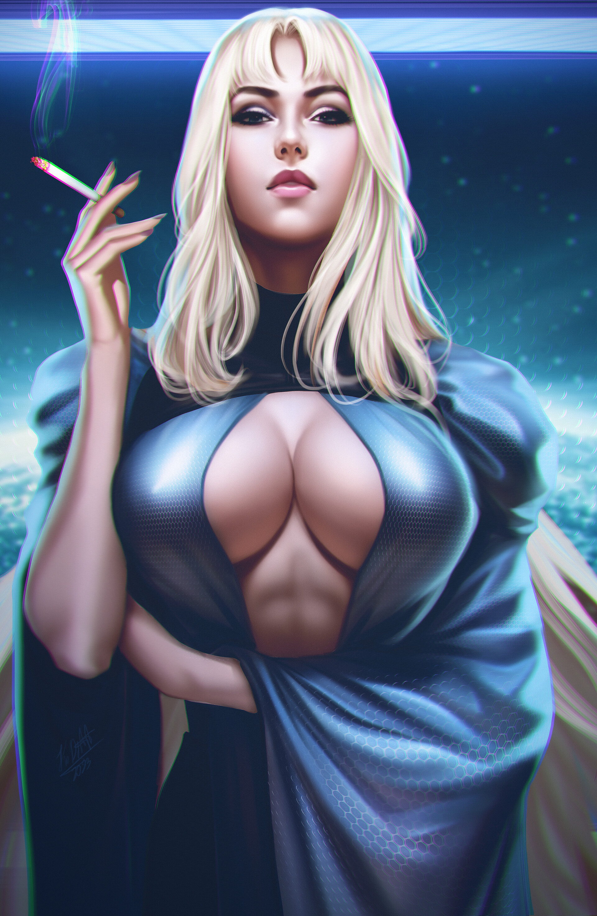 KoDiArt, women, long hair, blonde, big boobs, looking at viewer