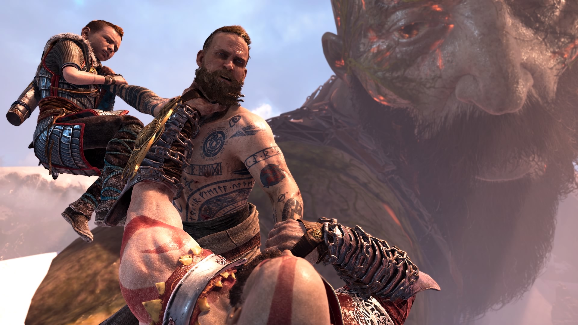 Kratos, video game characters, God of War, God of War (2018), PlayStation, PlayStation 4, Atreus