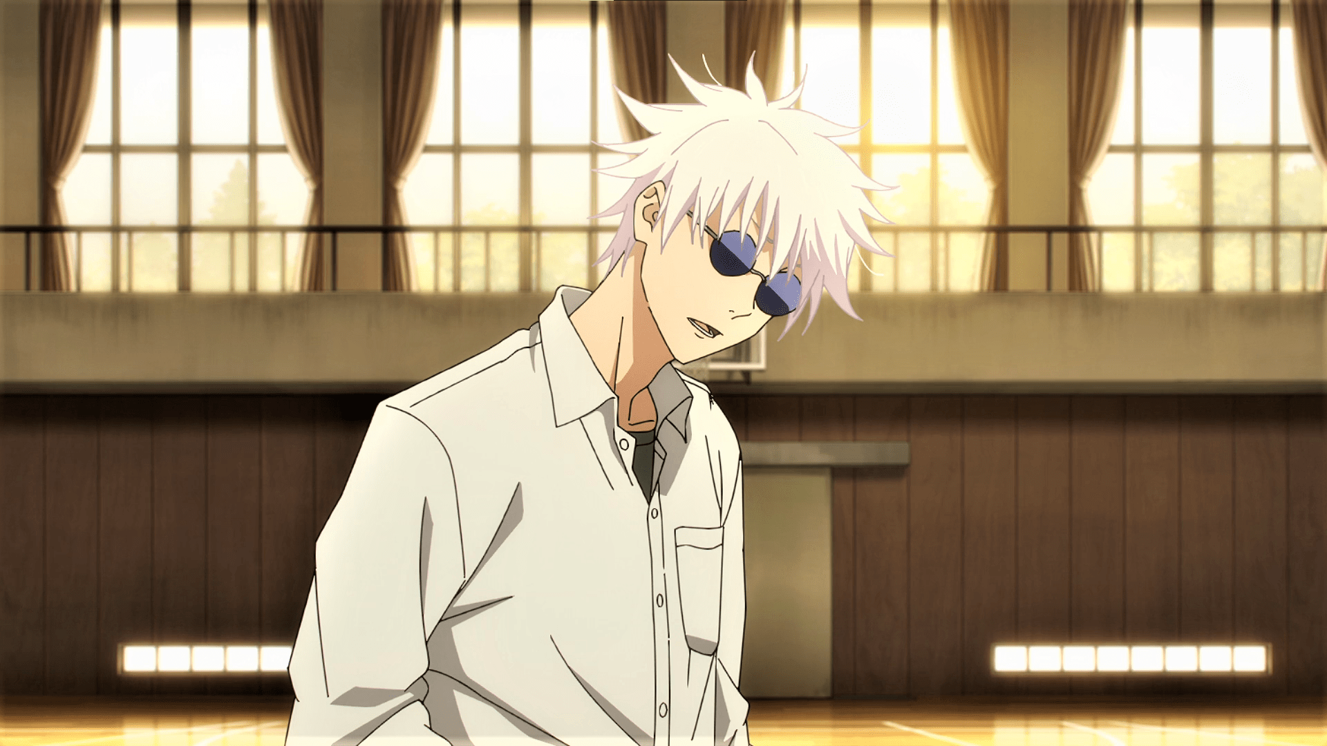 white hair, looking at viewer, Jujutsu Kaisen, Satoru Gojo, glasses
