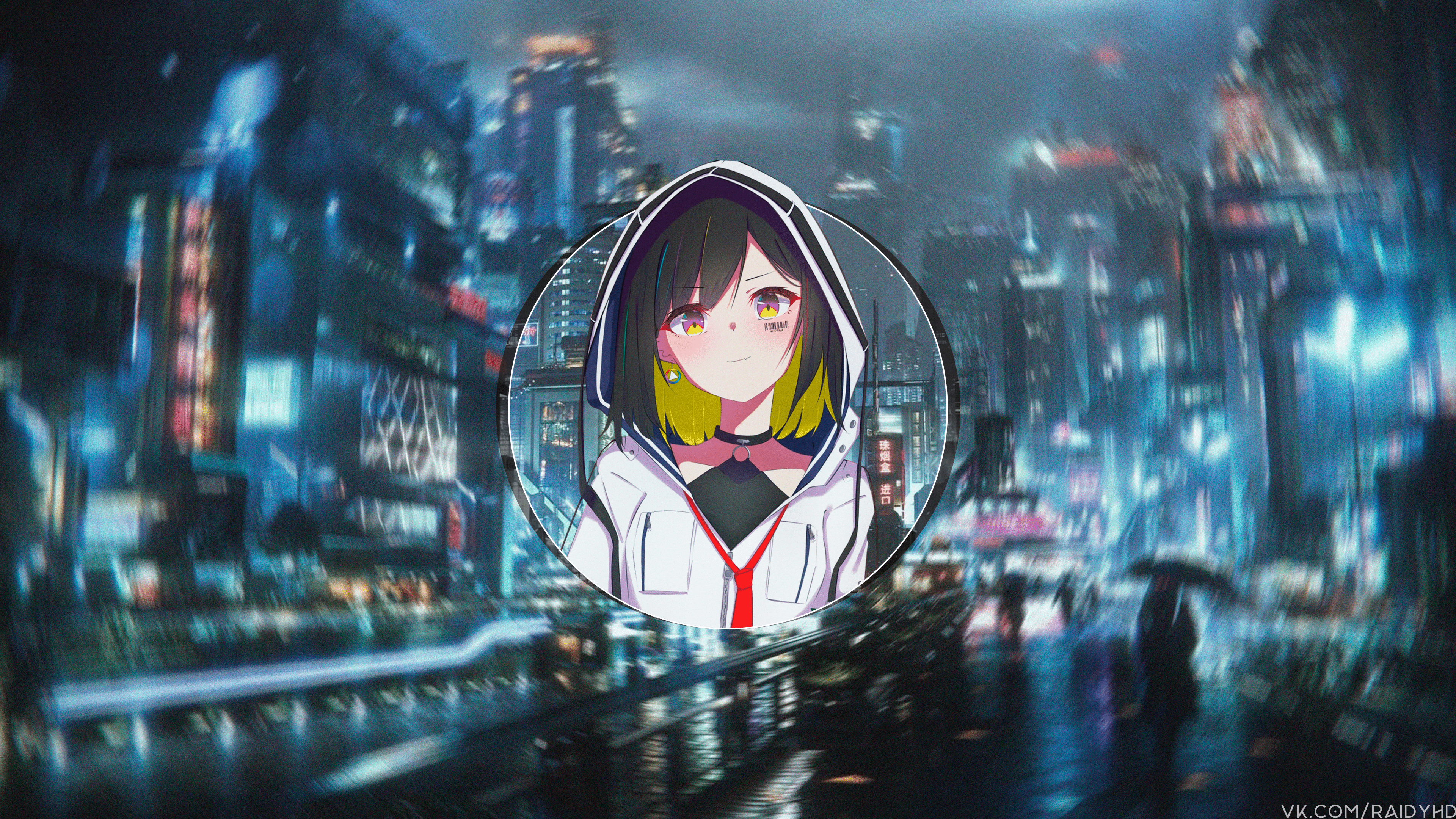 anime, anime girls, pictureinpicture, cyberpunk 3840x2160 Wallpaper