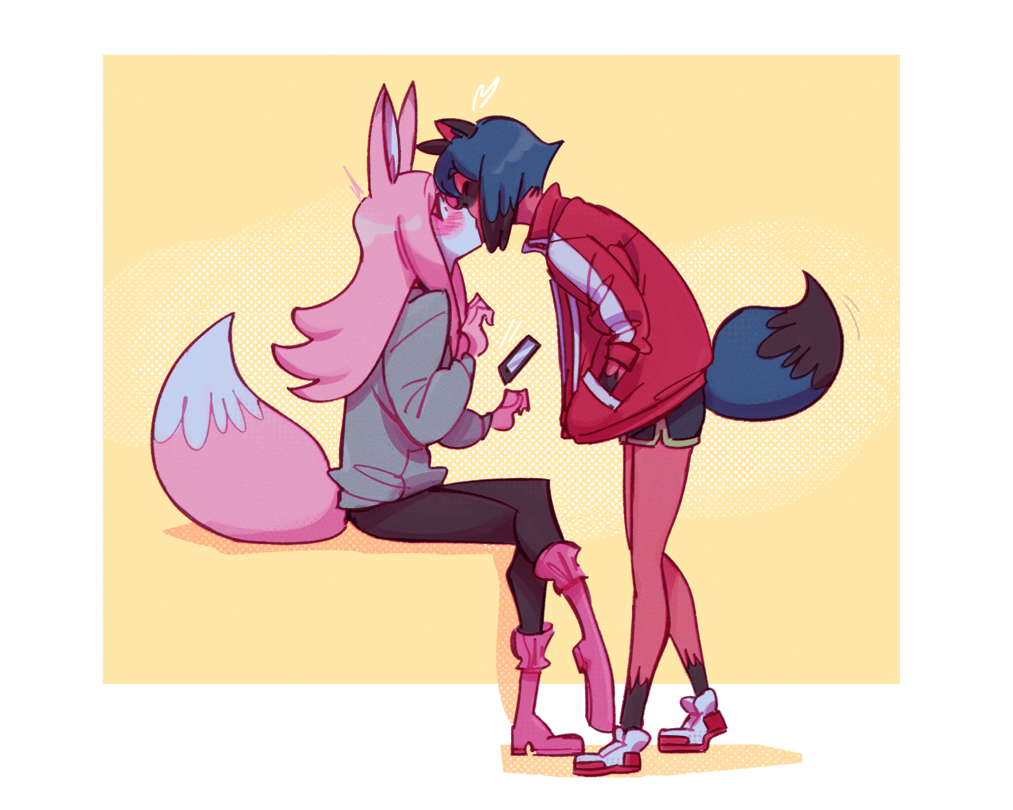 pink hair, blue hair, sitting, standing, lesbians, monster girl, small