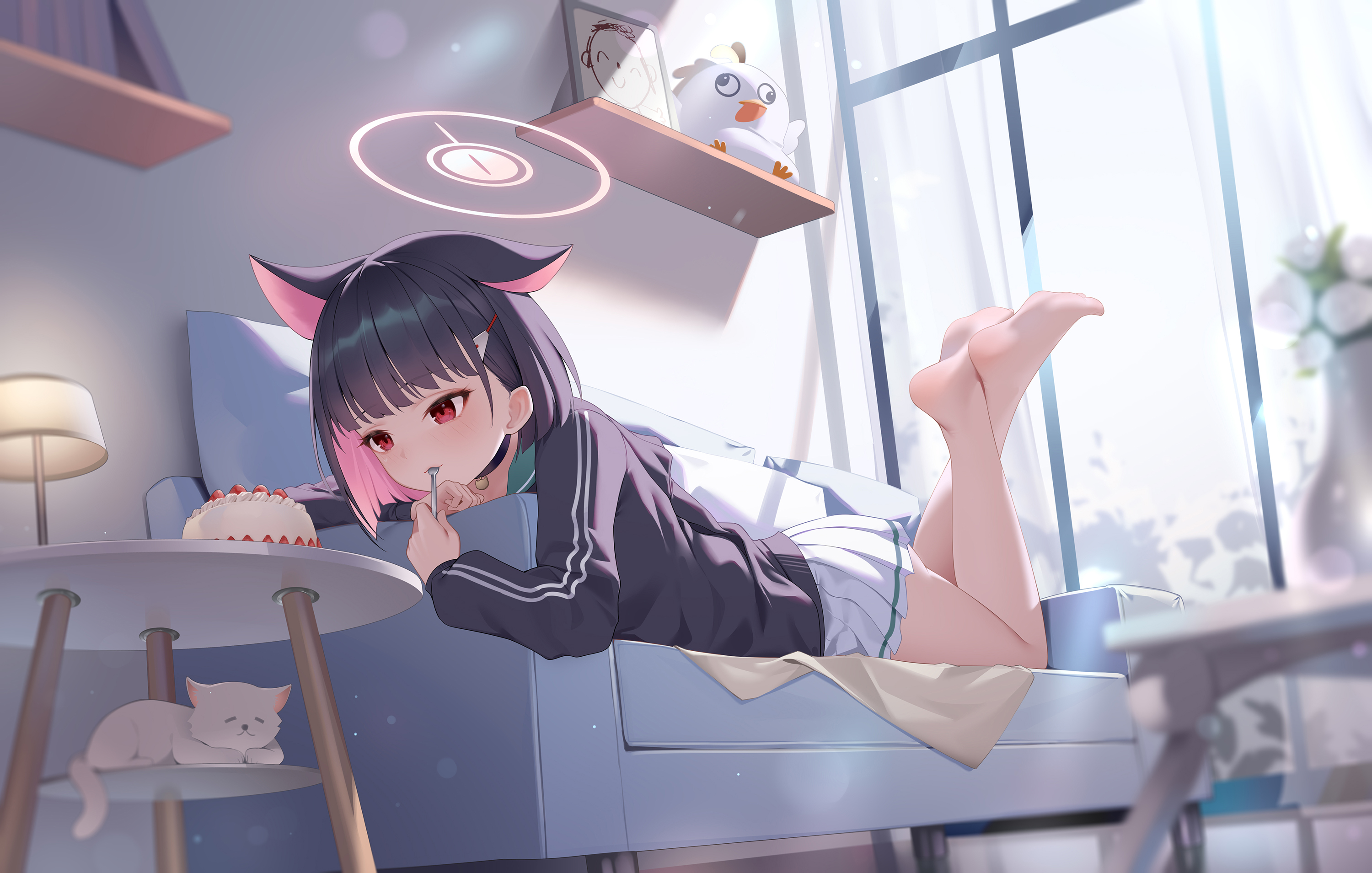 lying down, lying on front, feet, feet in the air, foot sole, two tone