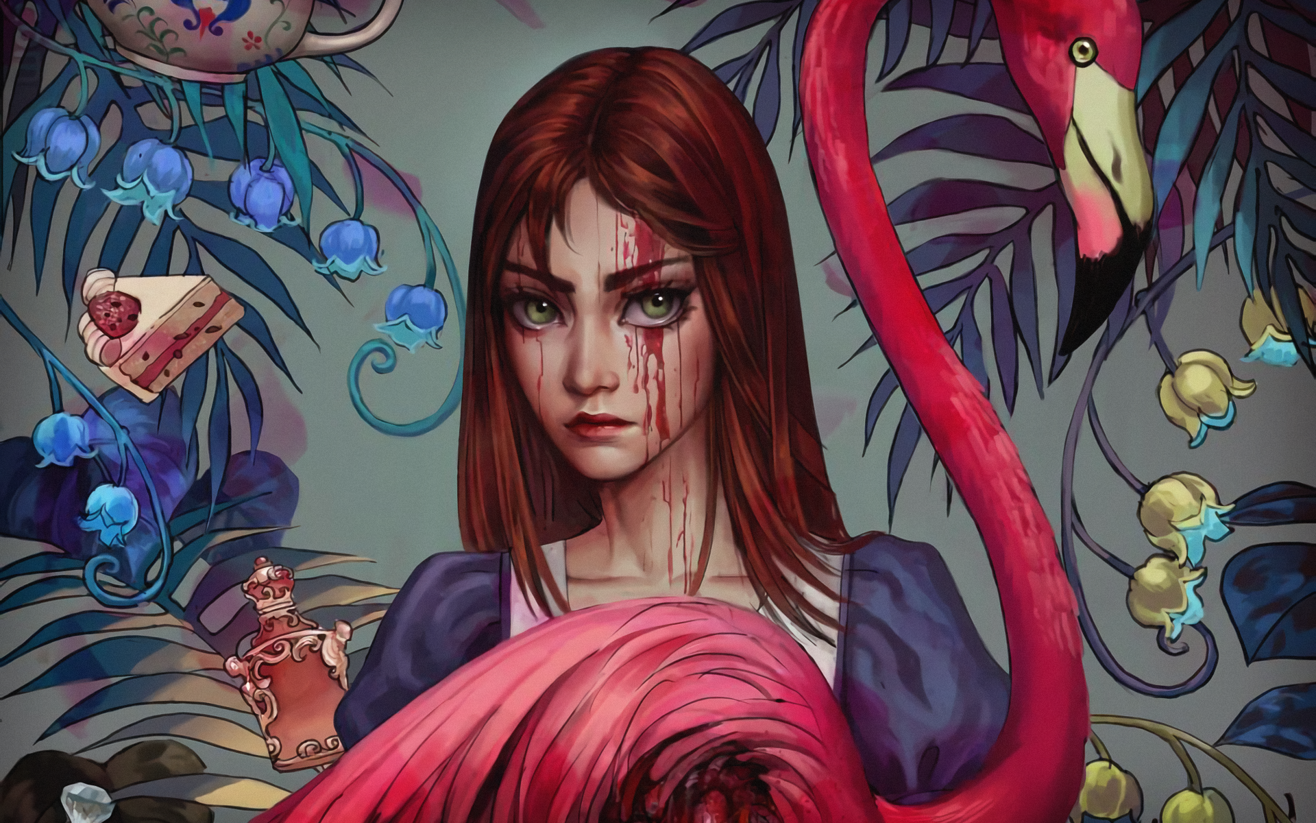 American McGee's Alice, Alice Asylum, flamingos, artwork, video game