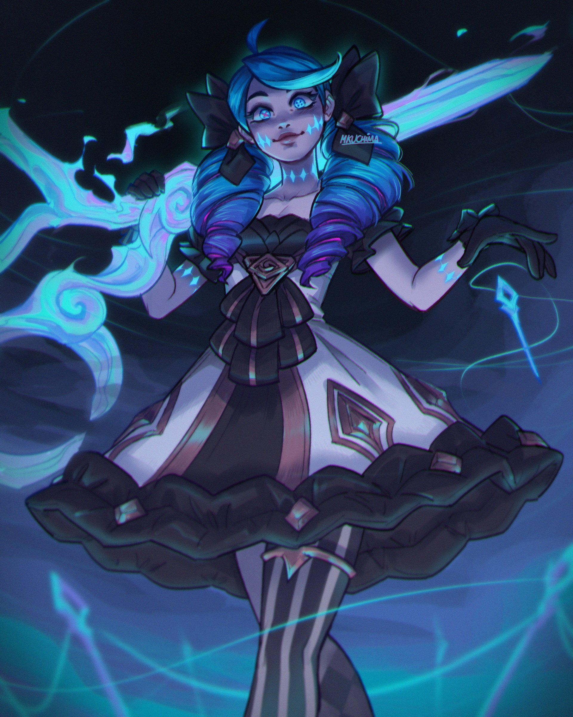 MKUCHIMA. video game characters. women. blue hair. blue eyes. League of Legends. Riot Games