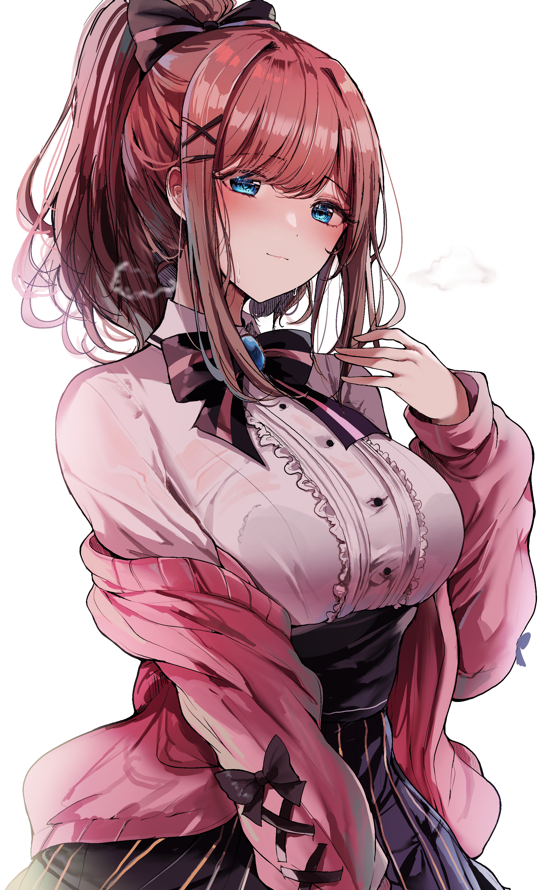 Suzuhara Lulu, Sak, blue eyes, blush, ponytail