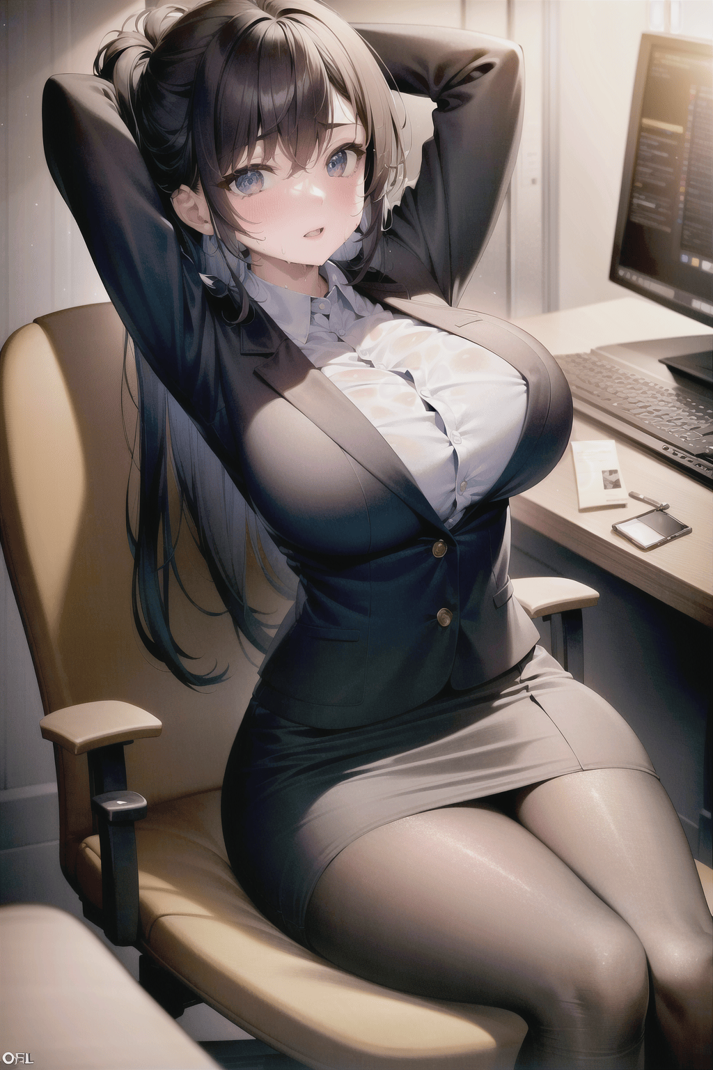 original characters, office girl, big boobs, anime, anime girls, AI art