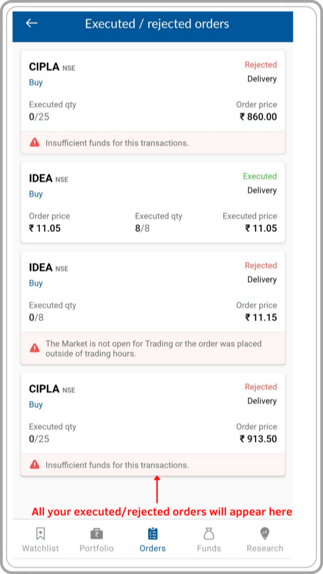 List of order status on your Angel One trading account Angel One