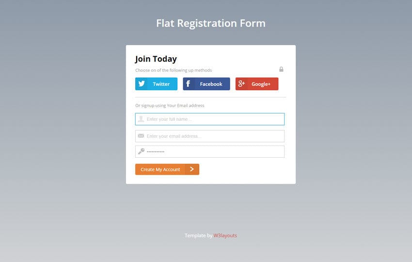 Flat Registration Form Responsive Widget Template by w3layouts