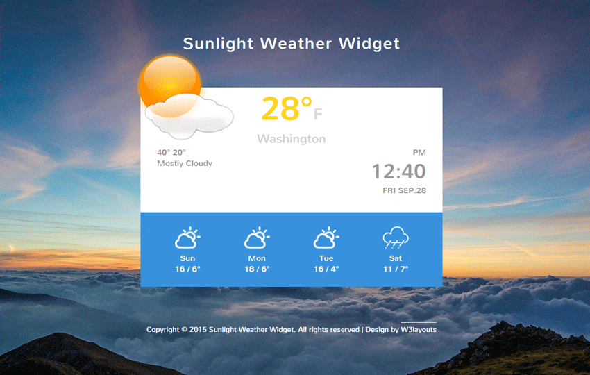 Sunlight Weather Responsive Widget Template by w3layouts
