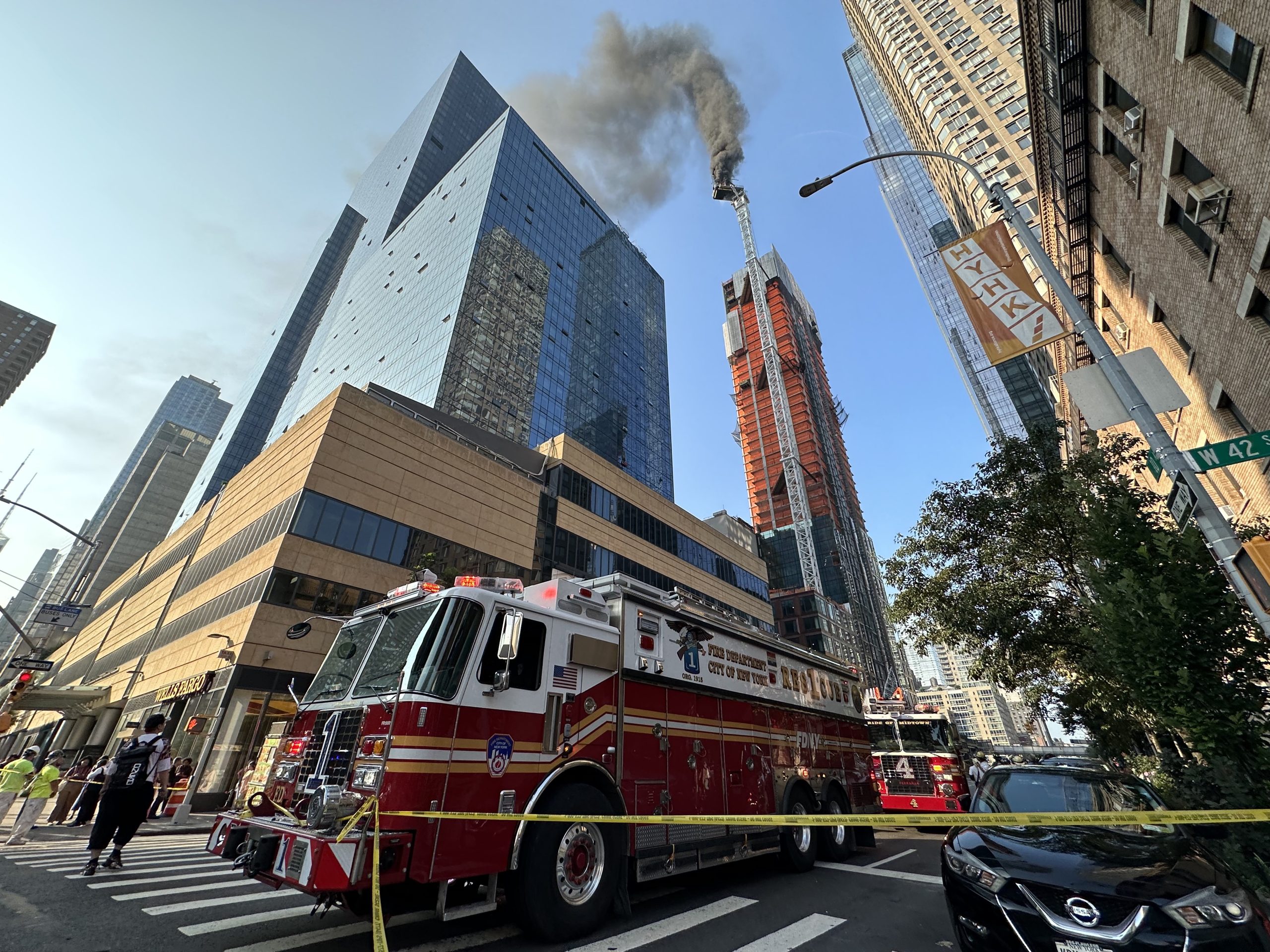 Construction Crane On Fire Above Hell's Kitchen Falls Onto 10th Ave