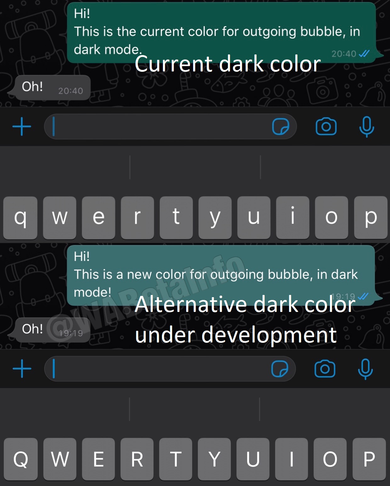 WhatsApp is testing a new bubble color for the dark mode