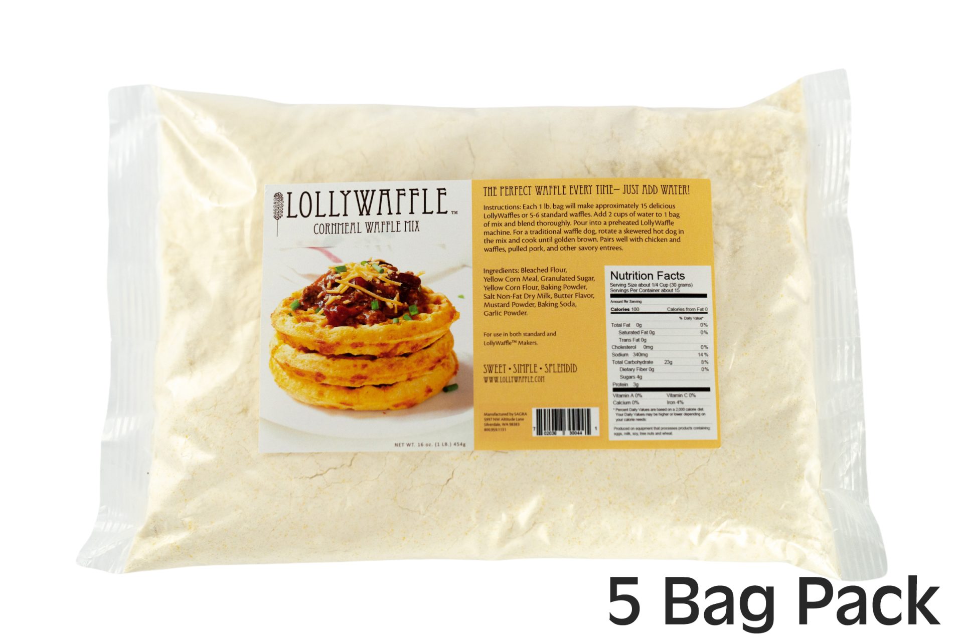 LollyWaffle Cornbread Waffle and Pancake Mix 5 lbs. Sagra Waffle Program