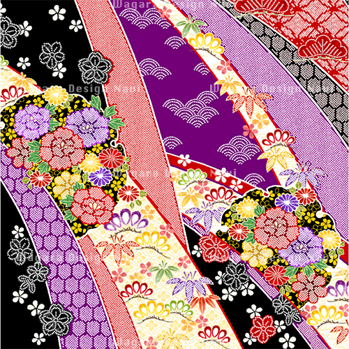 疋田絞り古典柄・黒紫 和風デザイン・和柄素材なら Wagara Design Navi