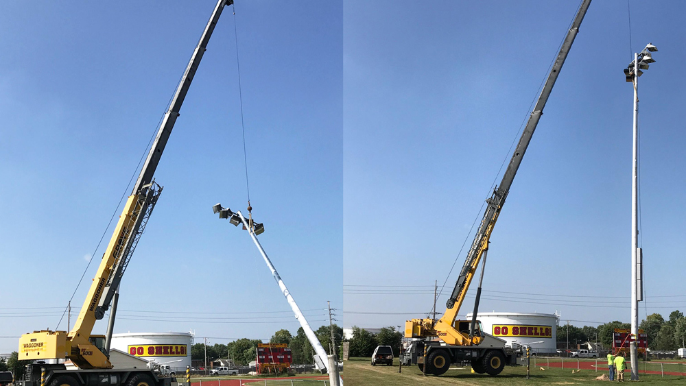 Roxana High School Light Pole Waggoner Equipment Rental, LLC