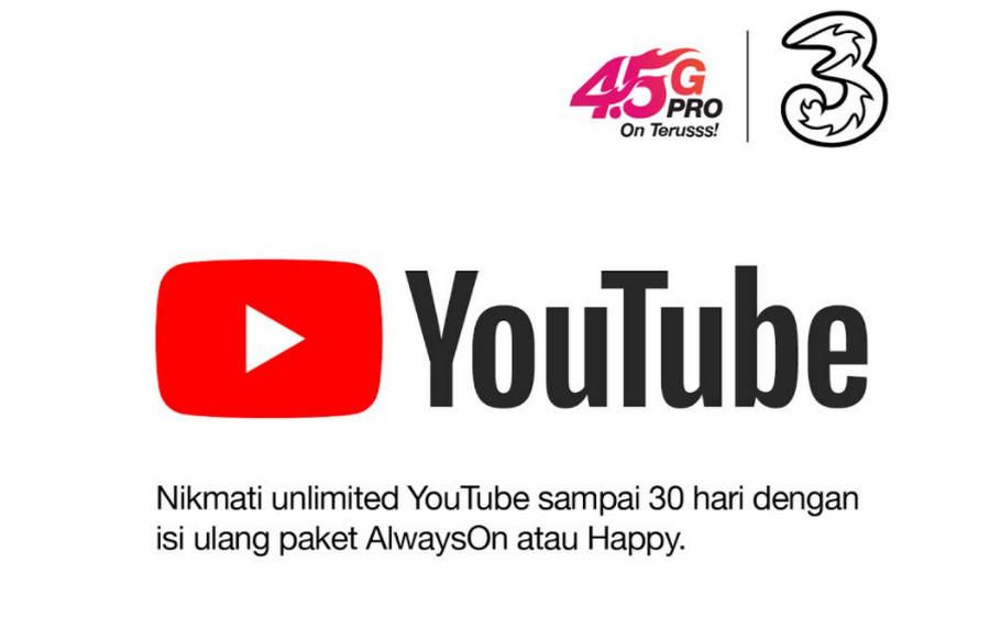 Tri Indonesia Berikan Kuota Unlimited untuk Nonton YouTube