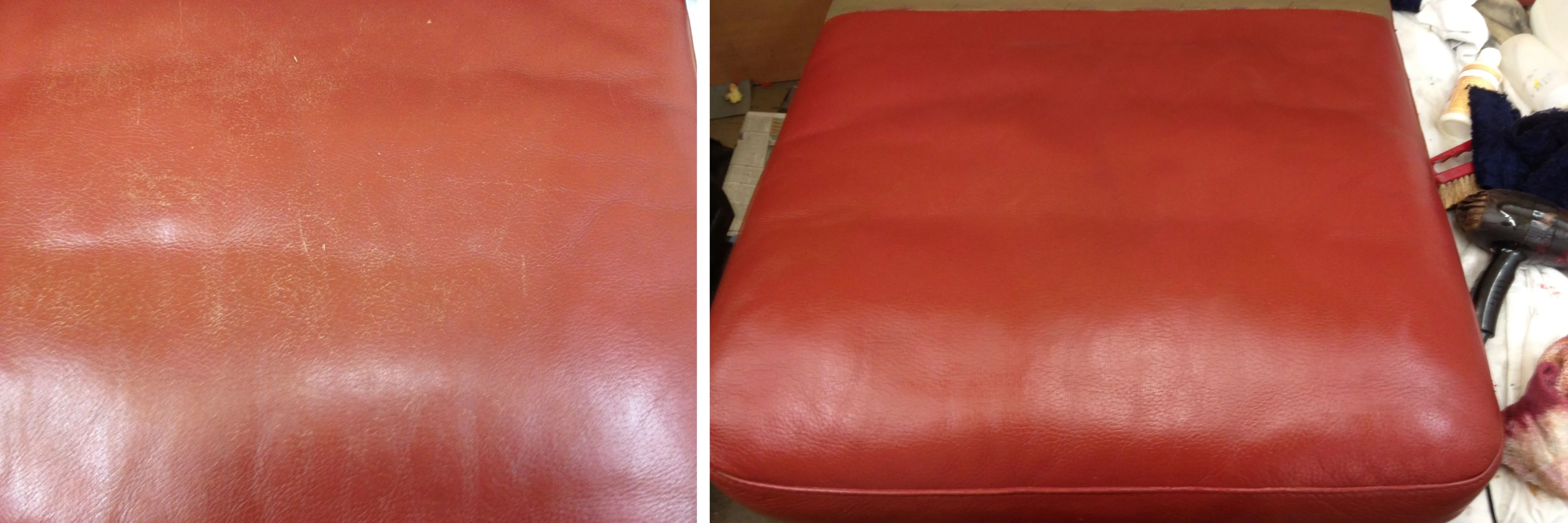 Restoring Colour to faded leather sofas Using leather recolouring balm