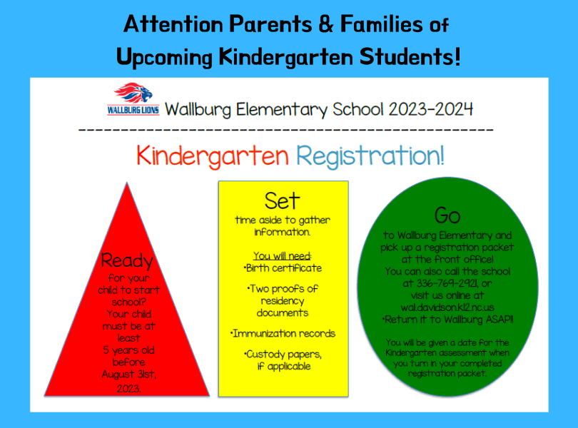 20232024 Kindergarten Enrollment Wallburg Elementary School