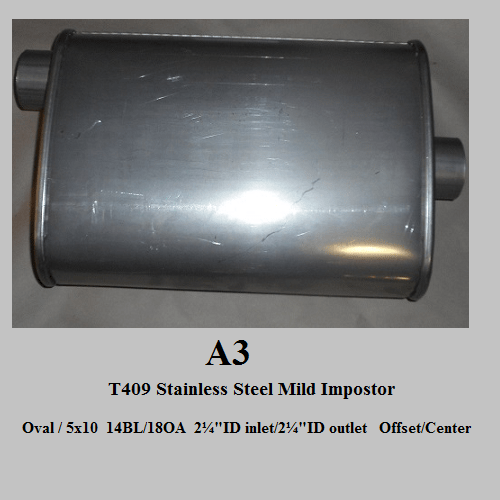 Oval T409 Stainless Steel Mild Impostor Muffler Waldron's Exhaust