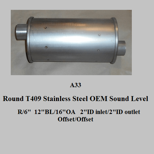 Round T409 SS OEM Sound Level Muffler Waldron's Exhaust