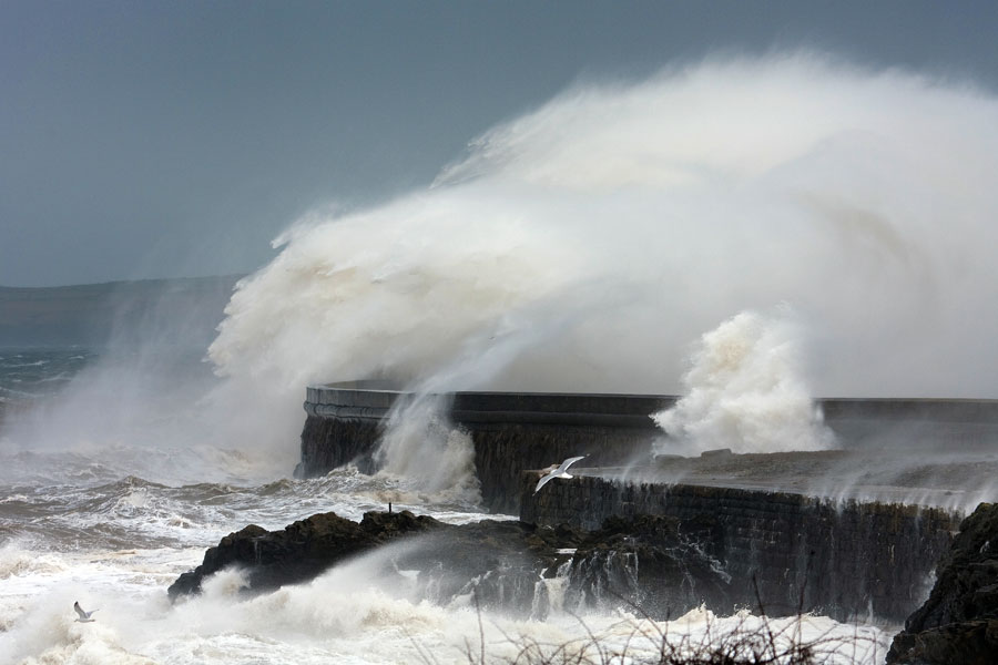 Lighthouse and cliffs on Holyhead Mountain Wales Coast Path