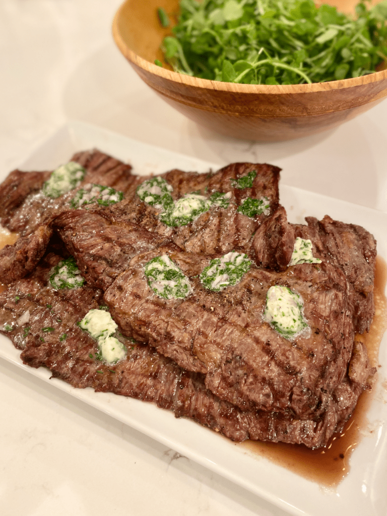 grilled skirt steak frites with shallot chive butter