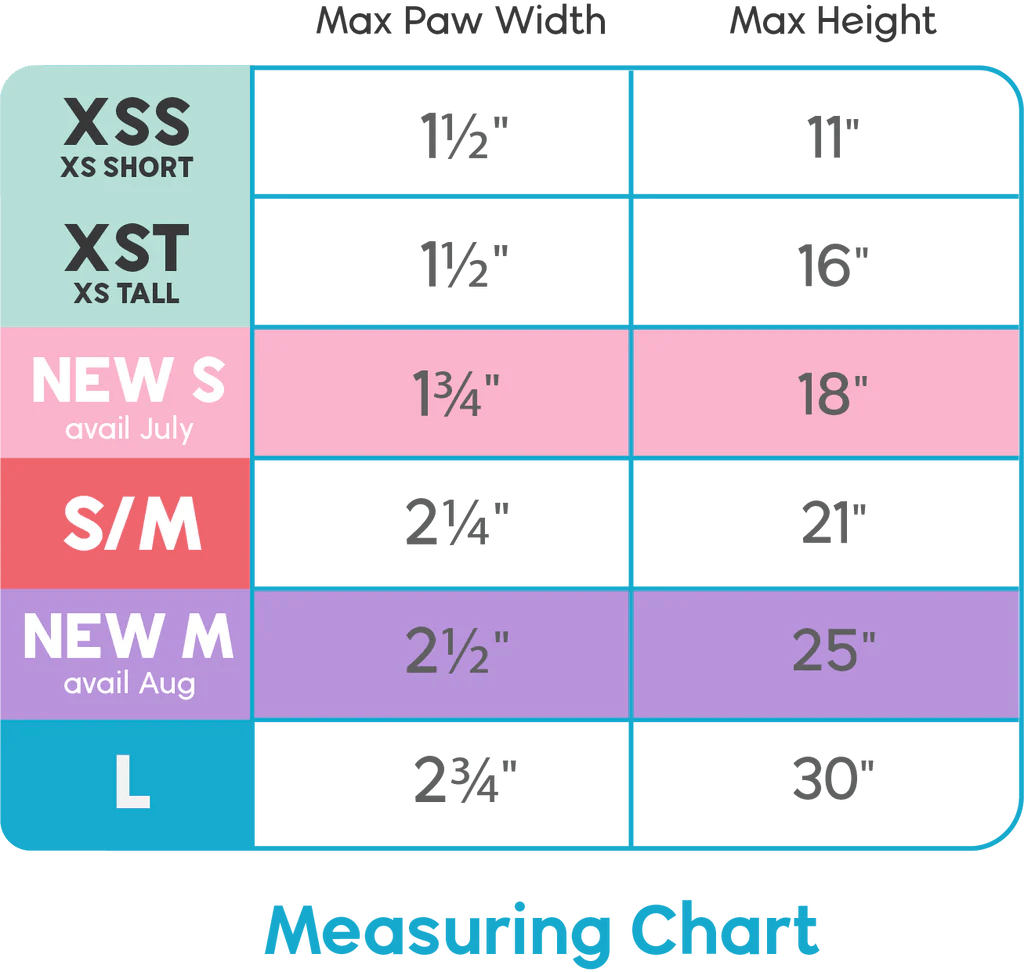 Walkee Paws Size Chart Product Sizing Guide for Your Dog