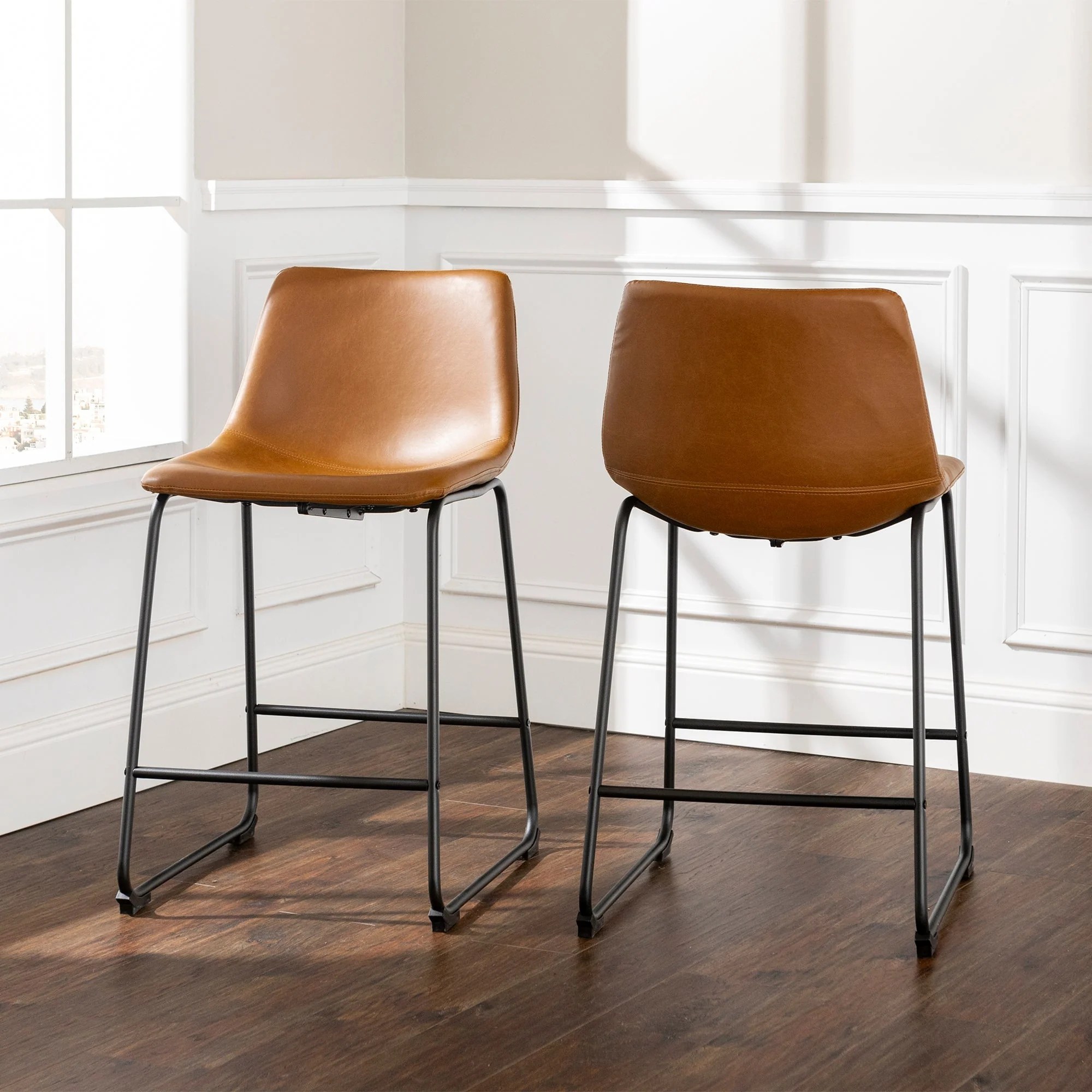 Faux Leather Counter Stools Set of 2 Walker Edison