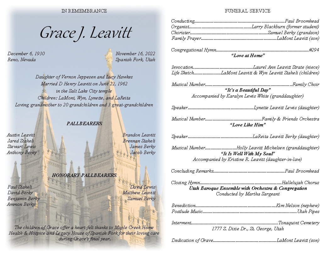 Grace Lucille Jeppesen Leavitt Walker Funeral Home