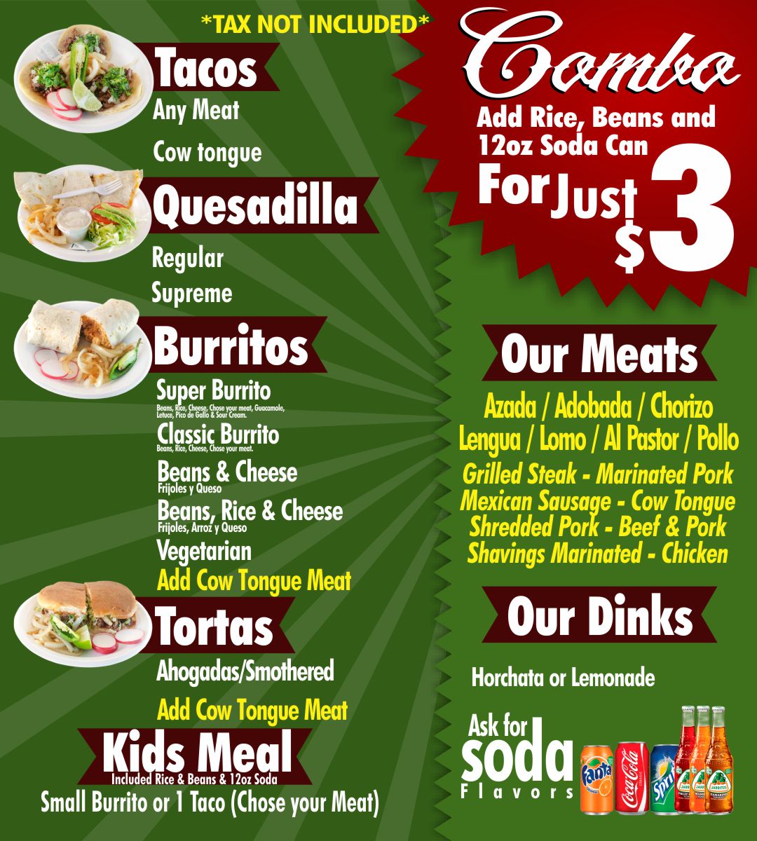 Menu Walking Sombrero Tacos, LLC