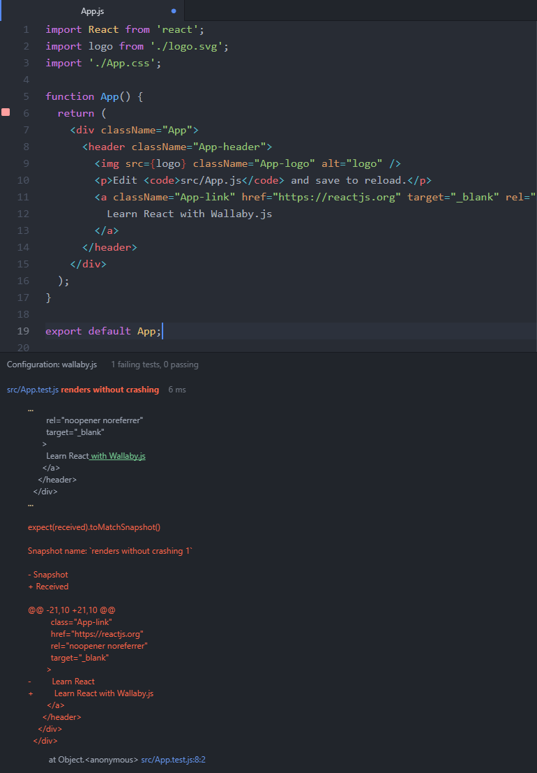 Wallaby.js Tutorials Create React App tutorial