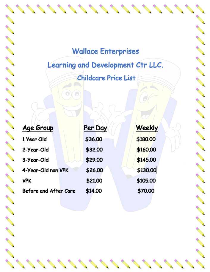 Pricing and Payments Wallace Enterprises Learning and Development Ctr.