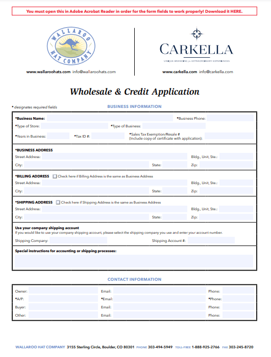 Credit Application Wallaroo Wholesale