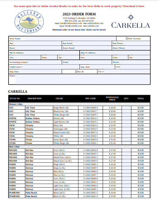 Print Order Forms Wallaroo Wholesale