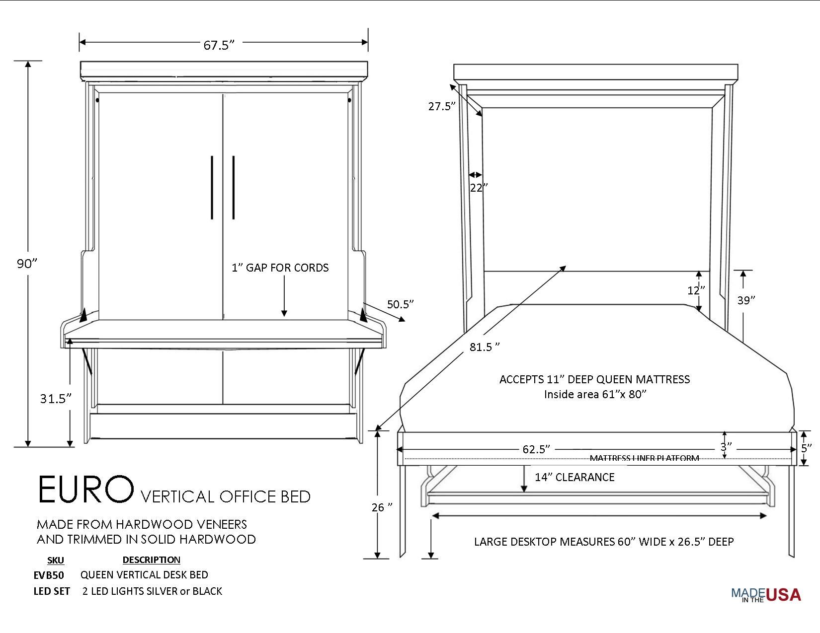 Euro Vertical Desk Bed Wallbeds "n" More
