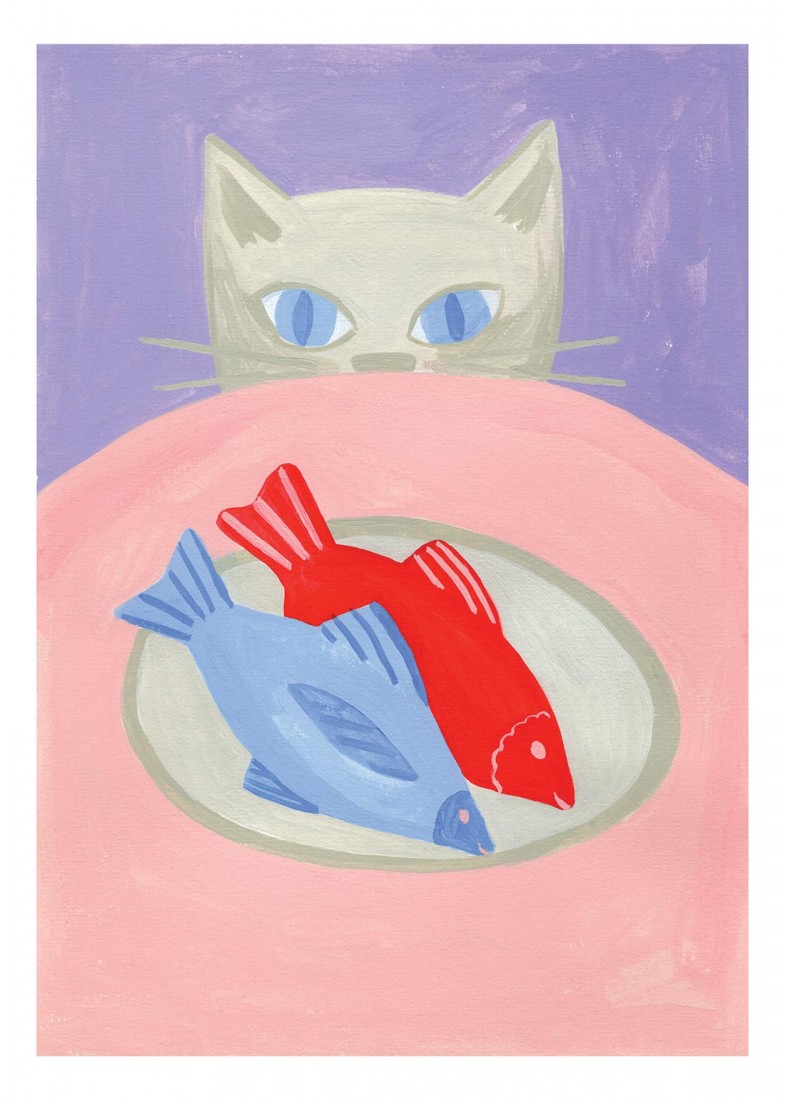 "Cat likes fish" poster by Iga Kosicka