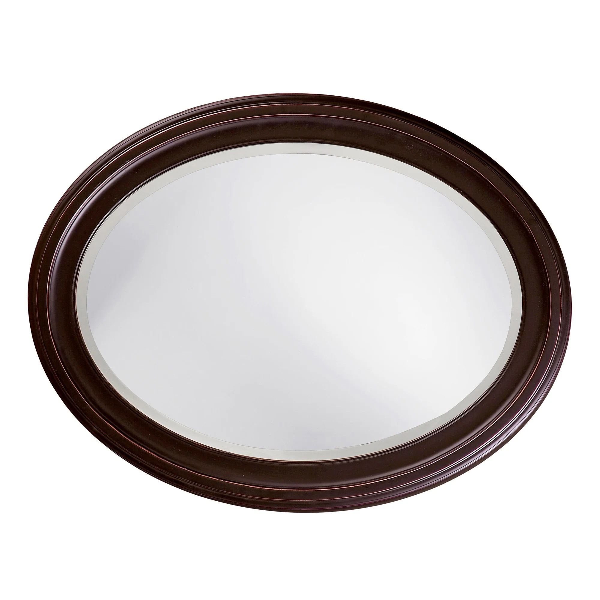 Oval Oil Rubbed Bronze Mirror With Wooden Grooves Frame — Wallhogs