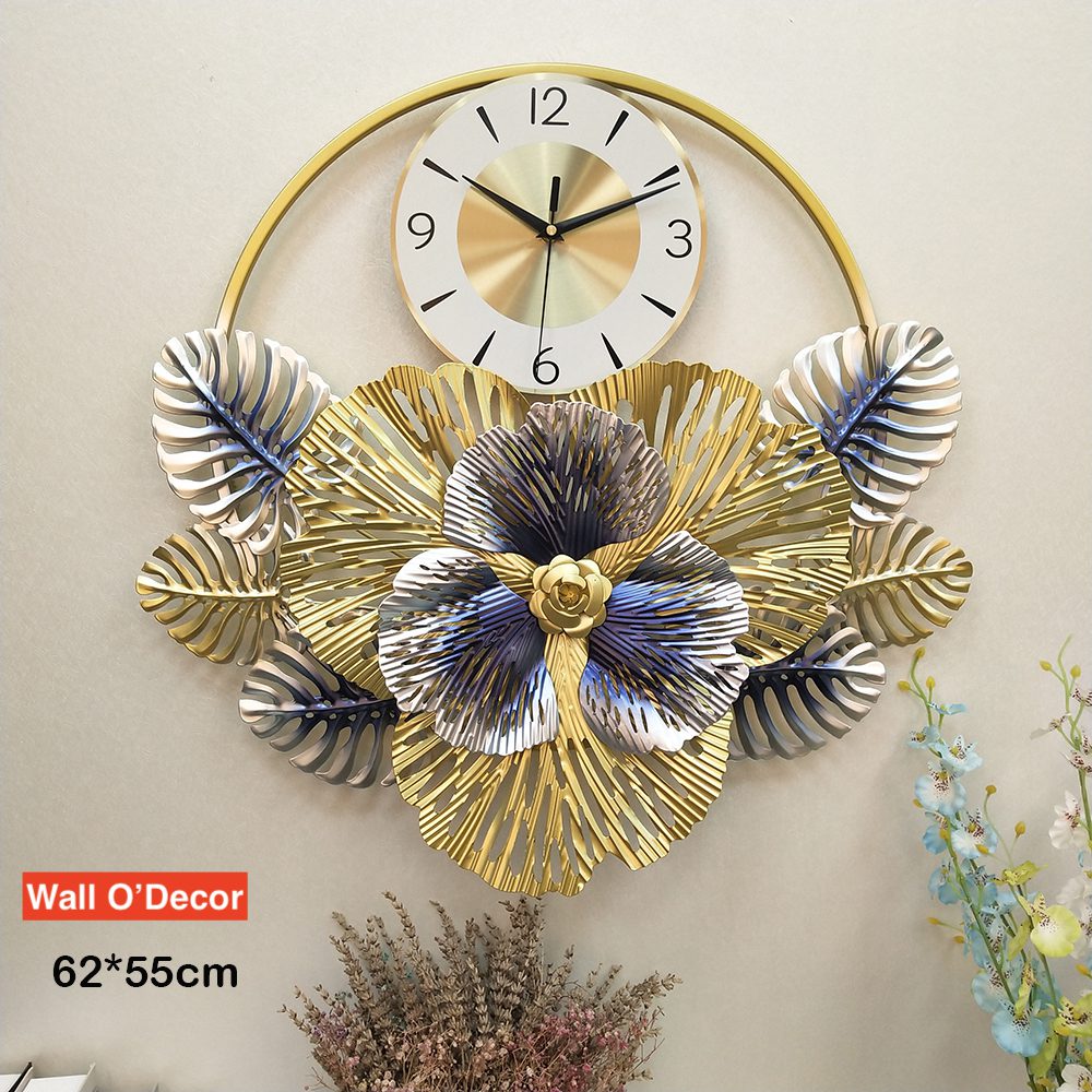 62cm Luxury Creative Metal Large Ginkgo Leaves Artistic Wall Clock Home