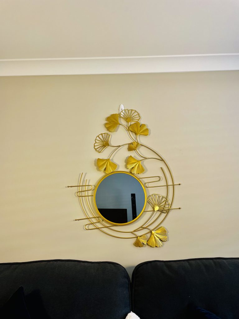 Gold Wall Mirror Decor Metal Decorative Wall Art Hanging Mirror Gingko