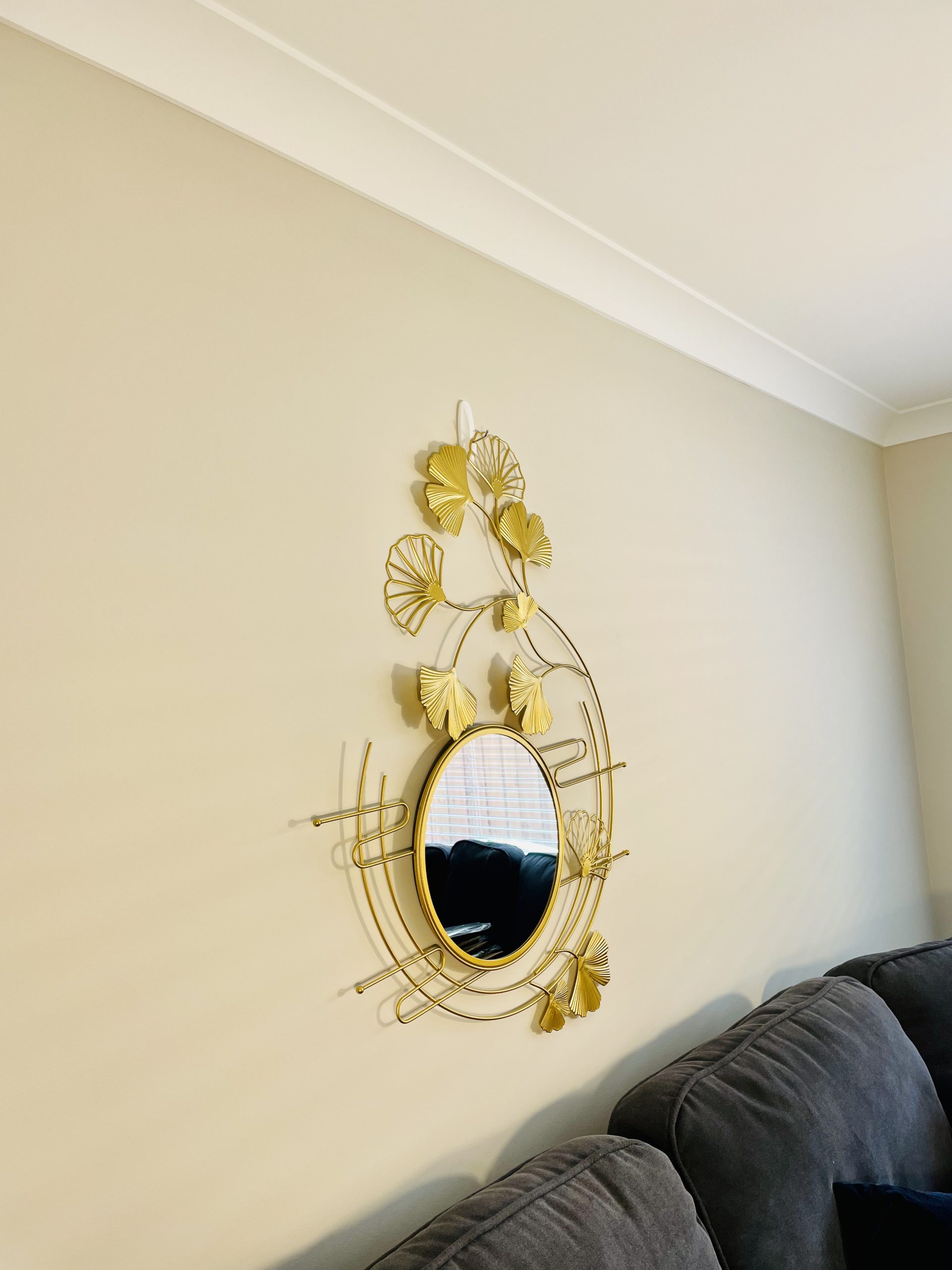 Gold Wall Mirror Decor Metal Decorative Wall Art Hanging Mirror Gingko