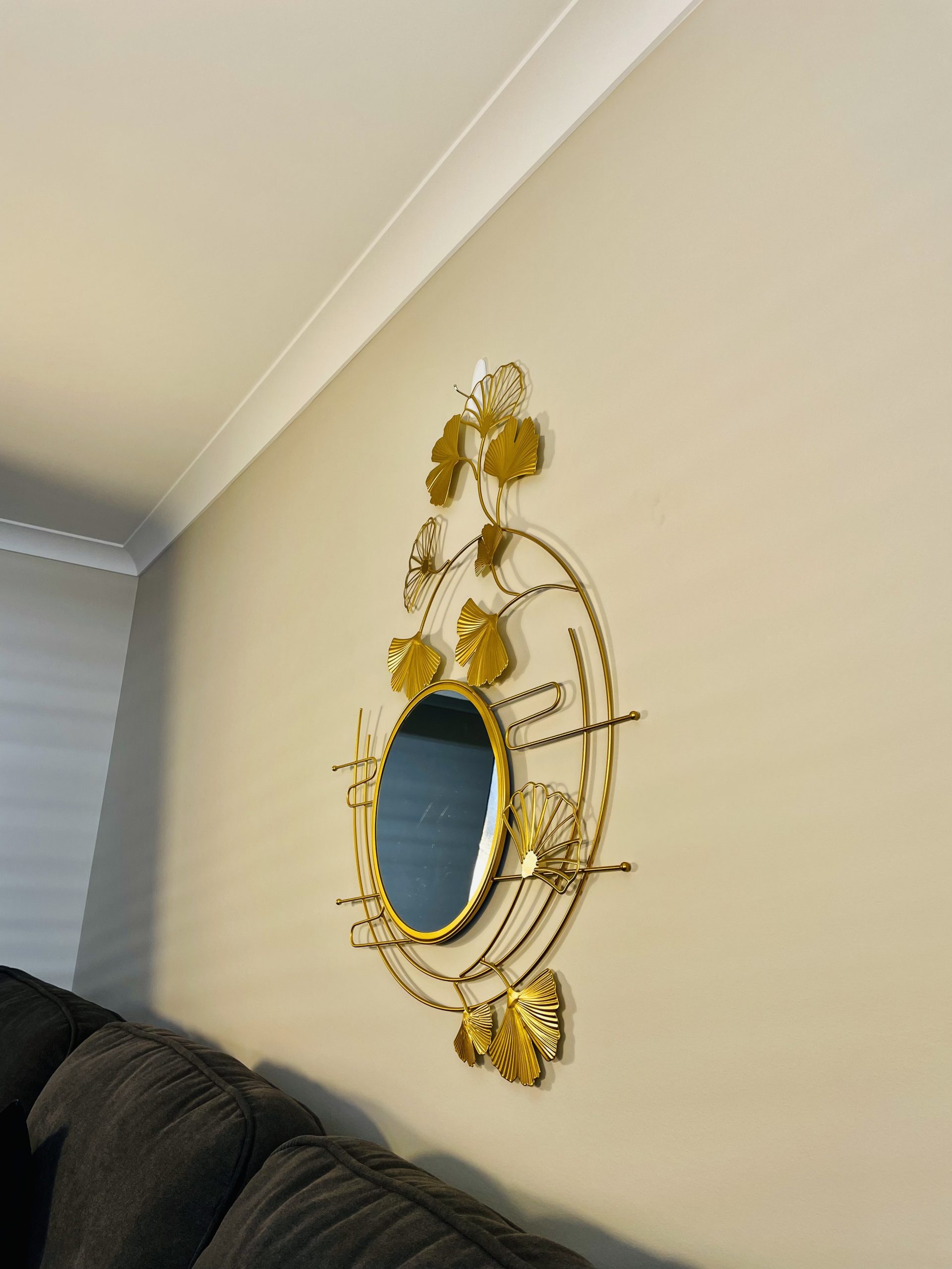 Gold Wall Mirror Decor Metal Decorative Wall Art Hanging Mirror Gingko