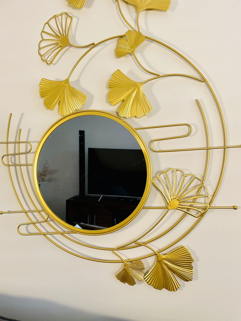 Gold Wall Mirror Decor Metal Decorative Wall Art Hanging Mirror Gingko