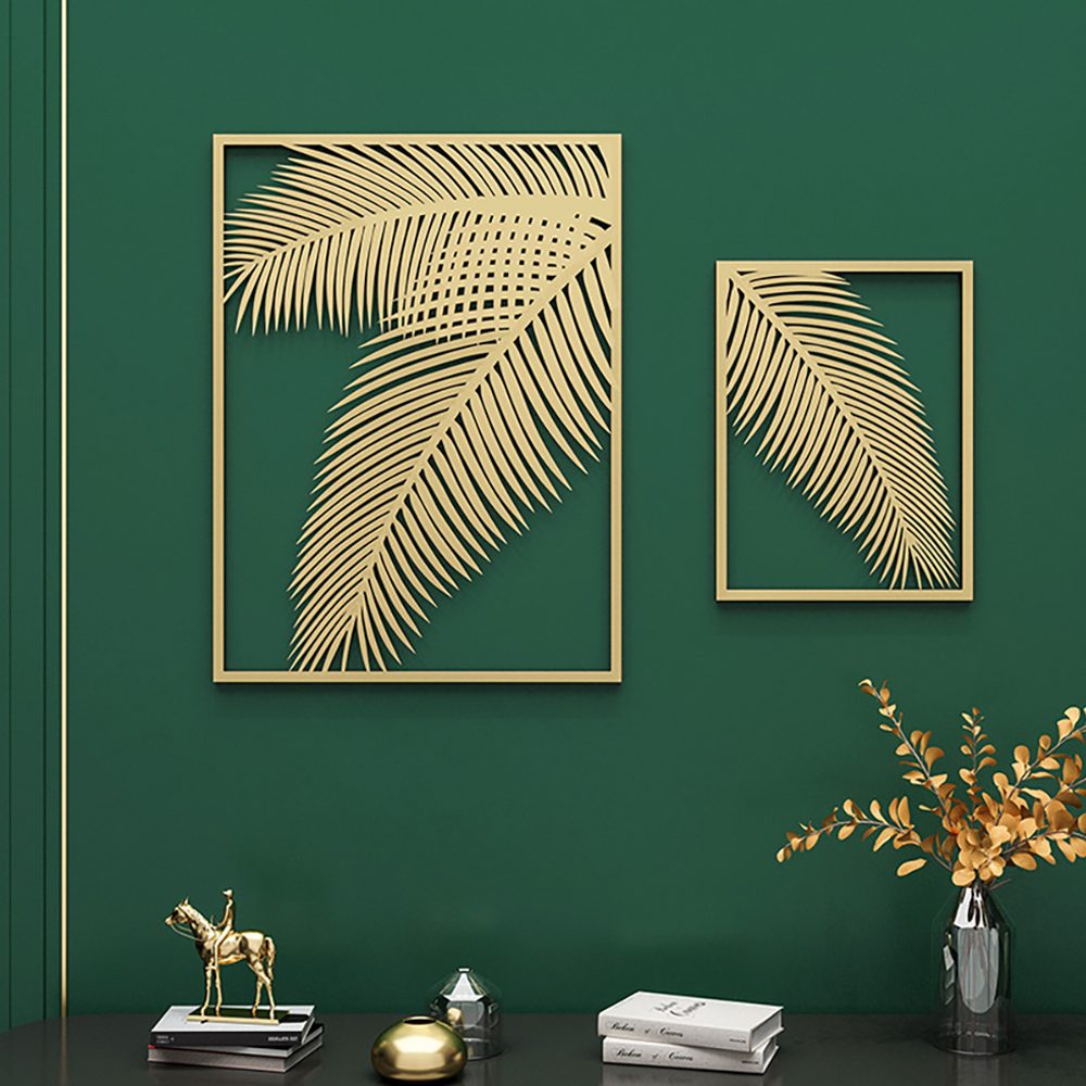 2 Pieces Metal Palm Leaf Gold Wall Decor Home Art Set Wall O'Decor