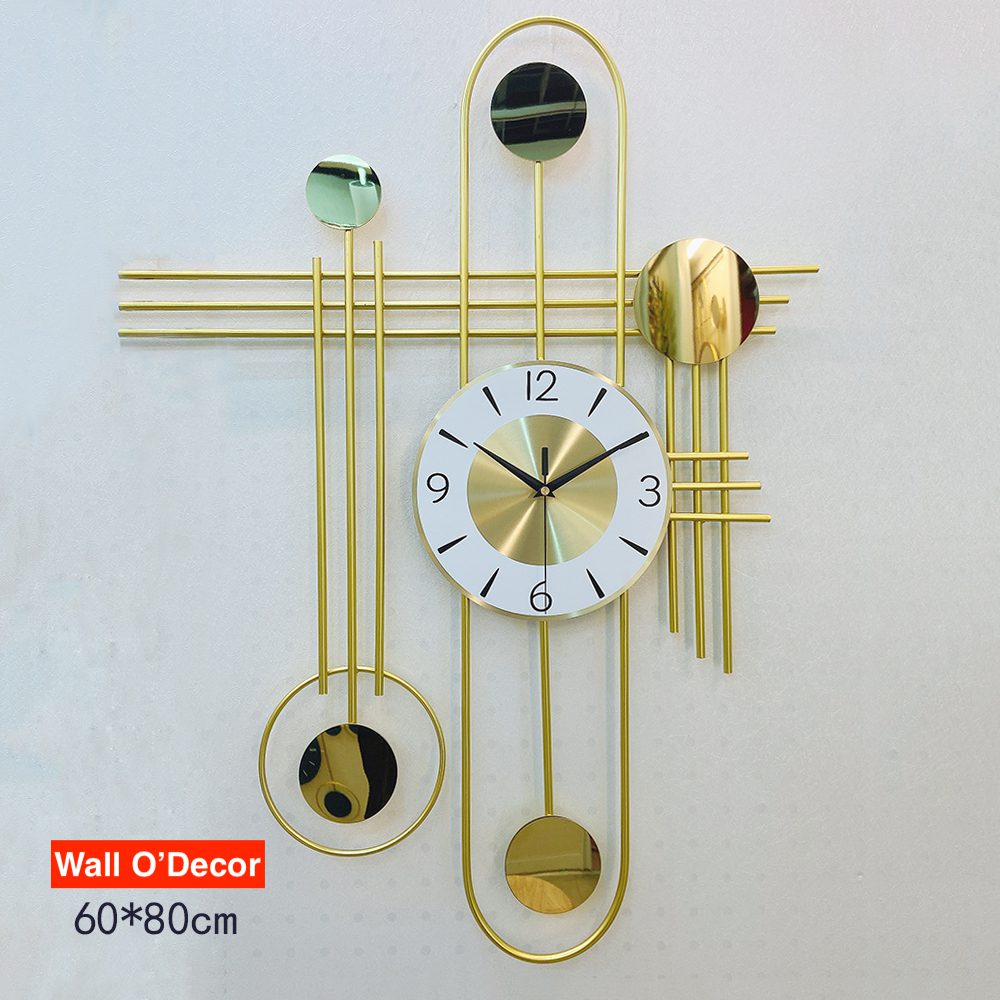 3D Modern Metal Oversized Wall Clock with Golden Geometric Frame Wall