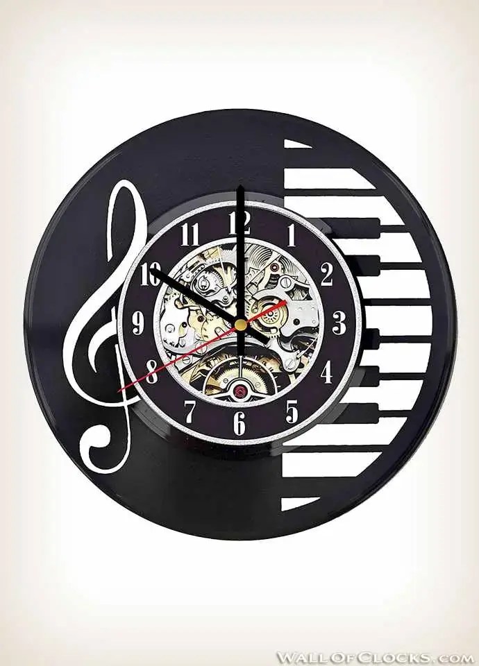 Piano and Music Note Vinyl Record Wall Clock Wall Of Clocks