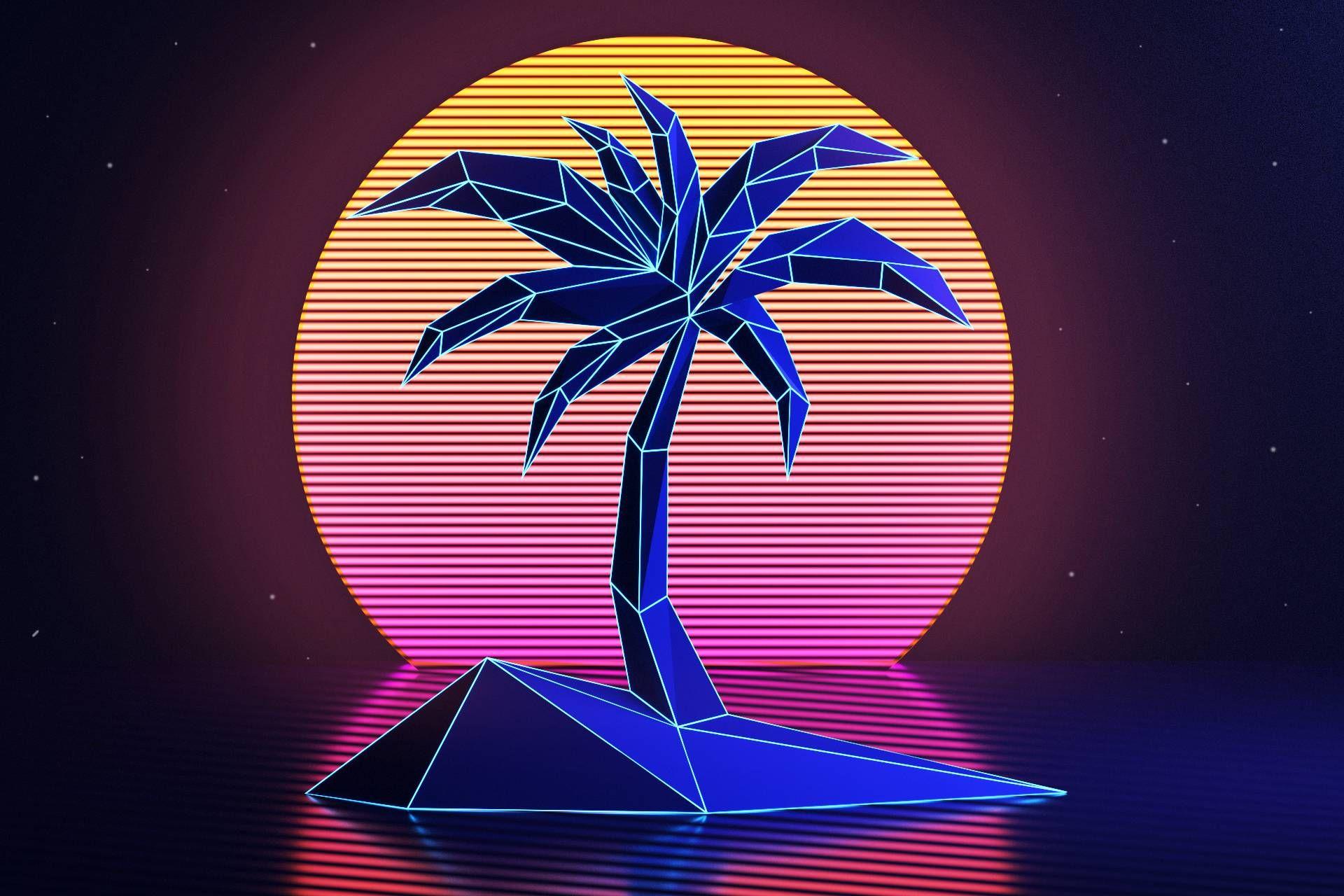 Retro Desktop Background Wallpaper Palm Trees Retro Neon Sunset Low