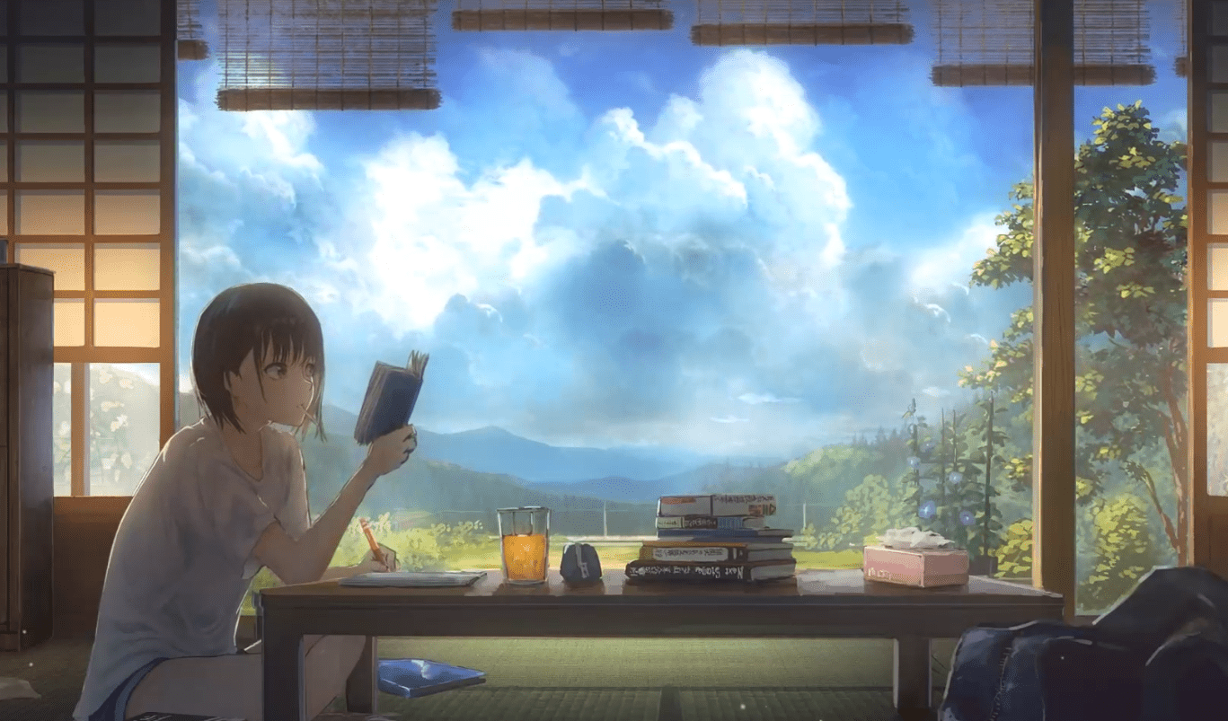 Anime Girl Studying Wallpaper
