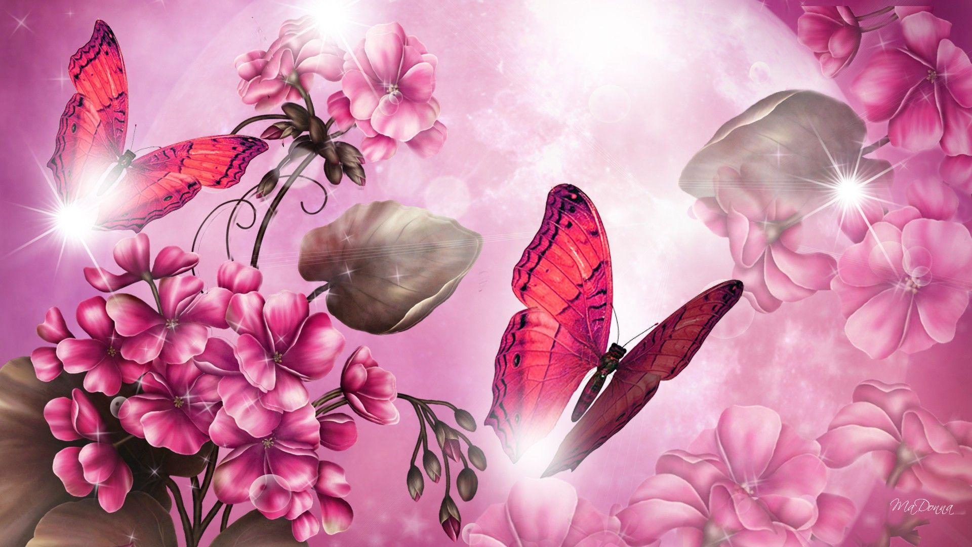 Crystal Pink Glitter Butterfly Wallpaper