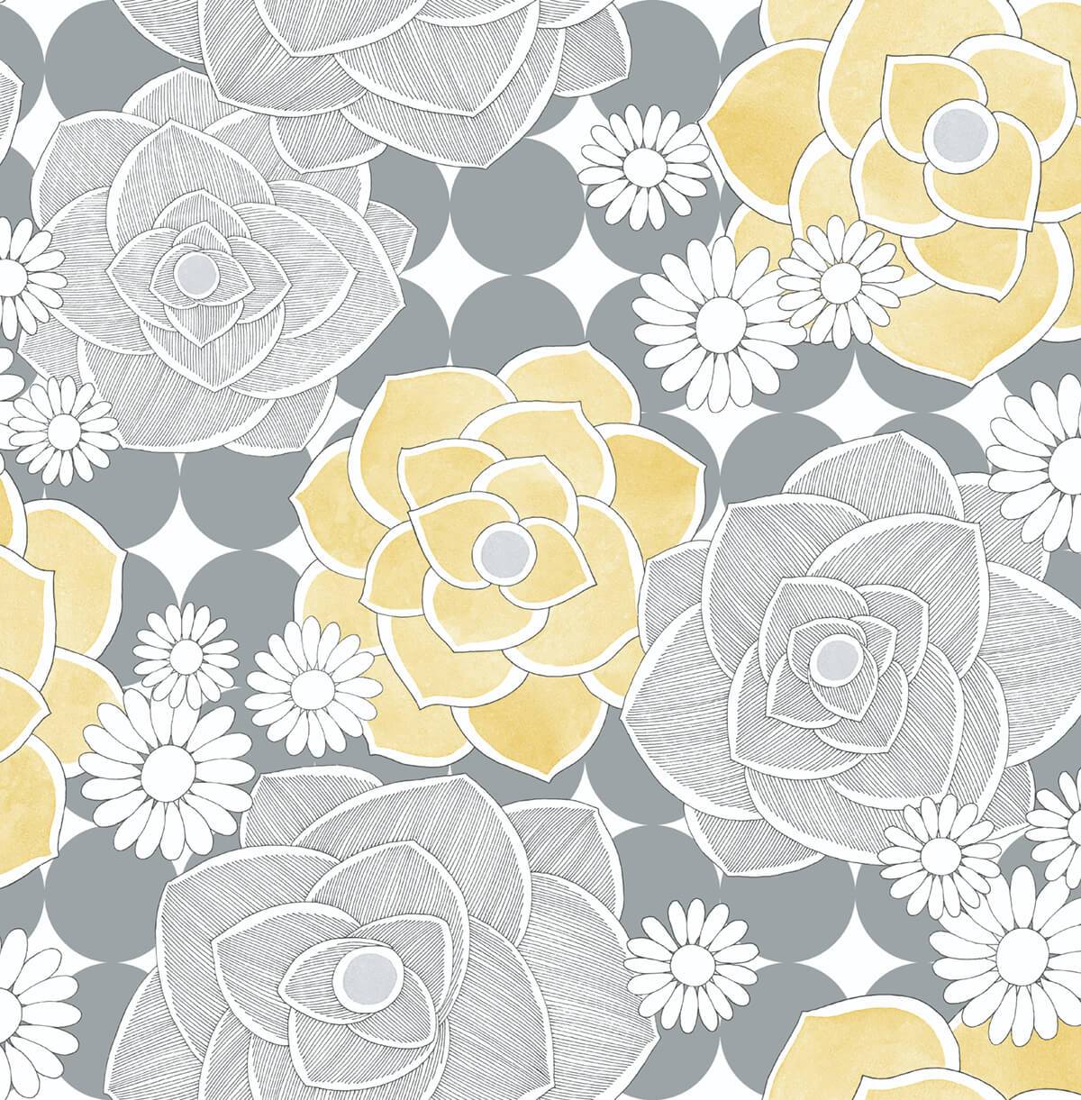 Yellow And Grey Abstract Flower Pattern Wallpaper Best Flower Site